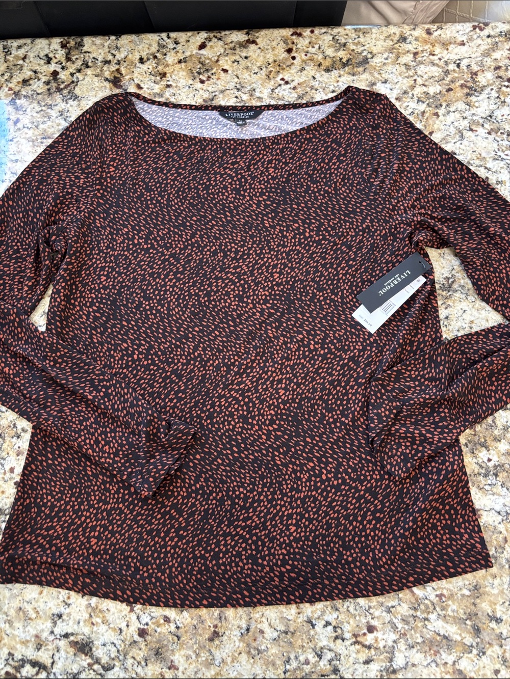 Liverpool Black Long Sleeve Top with Rust Dot Print